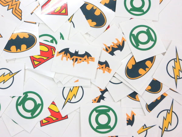 DC Superhero Logos Temporary Tattoos Made in USA (72 Per Order)
