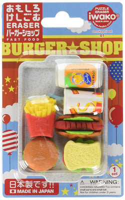 Iwako Burger Shop Fast Food Erasers Set of 6 and Tray