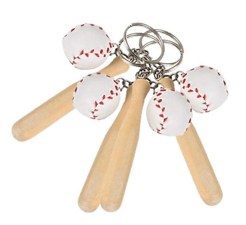 One Dozen (12) 3" Wood Baseball bat and ball Keychains