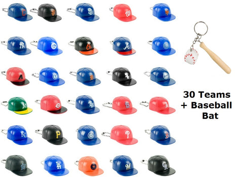MLB Baseball Mini Baseball Caps Keychain Charms Set of 31 (30Teams+Baseball Bat)