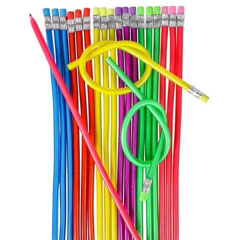 One Dozen (12) Flexible Pencils 12.5" Inches long in Assorted Colors