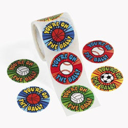 Sports Balls "You're on the Ball!" Sticker Roll (100 Stickers)