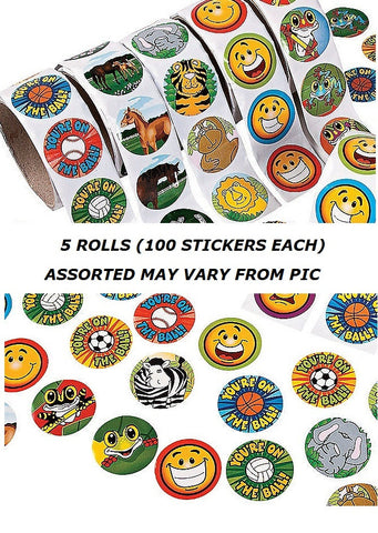Sticker Roll Assortment (5 Rolls of 100 Stickers)